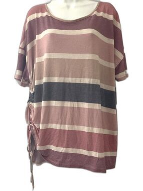 Joei & I Striped Side Cinch Top Plus Size 3X